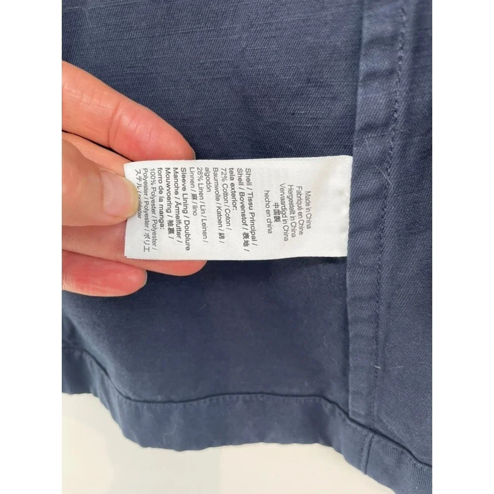J Crew Suit Jacket Blazer Garment Dyed Cotton Linen Blend Chino AX270 Navy Sz 34